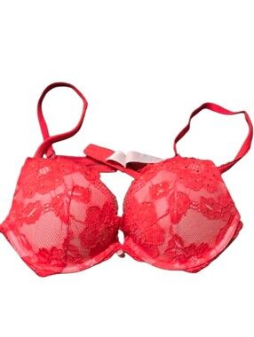 Victoria's Secret Red Lace Embroidered Push-Up Bra 34 B